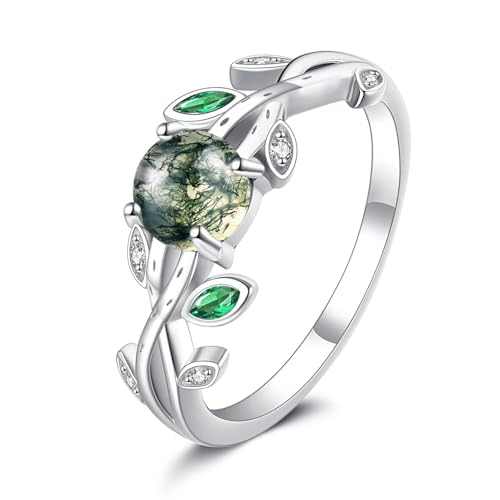 Blatt Ring Sterling Silber Moosachat Fingerring Blatt Schmuck Geschenke für Damen Frauen Mütter von ONEFINITY