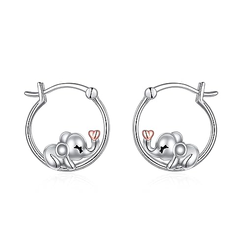 Elefant Creolen für Mädchen 925 Sterling Silber Elefant Herz Ohrringe Süßes Tier Schmuck Geschenke für Frauen Mädchen Tochter von ONEFINITY