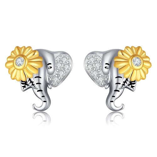 Elefanten Ohrringe 925Er Sterlingsilber Sonnenblumen Elefant Zirkonia Niedlicher Tierschmuck Geschenke Für Männer Und Frauen von ONEFINITY