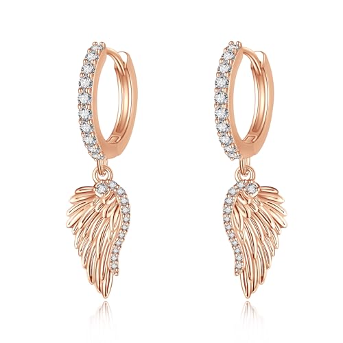 Engelsflügel Ohrringe S925 Sterlingsilber Engelsflügel Baumelnde Creolen Flügel Schmuck Geschenke Für Frauen Roségold von ONEFINITY