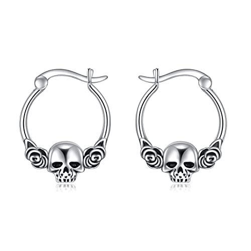 Gothic Totenkopf Creolen Sterlingsilber Retro Vintage Rose Blume Skelett Ohrringe Punk Schmuck für Damen Herren von ONEFINITY