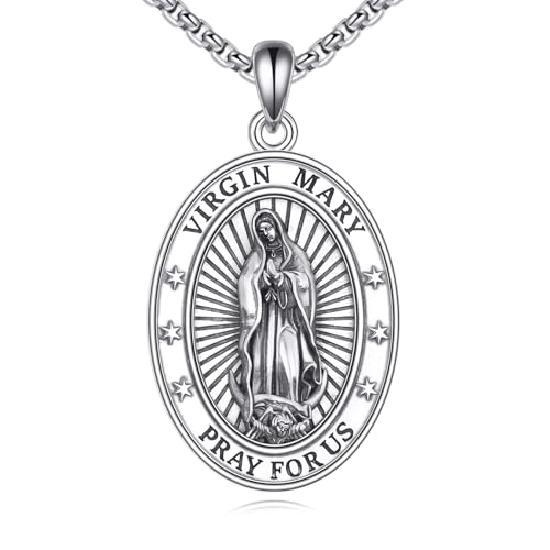 Halskette mit Jungfrau Maria 925er Sterlingsilber Virgen De Guadalupe Halskette Mutter Maria Anhänger Halskette mit Medaille „Unsere Liebe Frau von Guadalupe“ Jungfrau Maria Schmuck für Frauen von ONEFINITY
