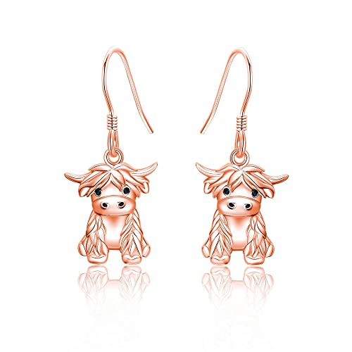 Highland Cow Dangle Earrings 925 Sterling Sliver Rose Golden Highland Cow Jewelry Gifts For Women Girls… von ONEFINITY