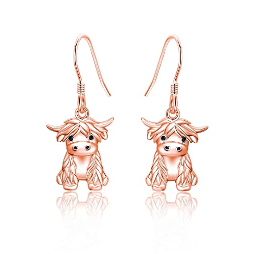 Highland Cow Dangle Earrings 925 Sterling Sliver 18 Karat Roségold plattiert Highland Cow Jewelry Gifts For Women Girls… von ONEFINITY
