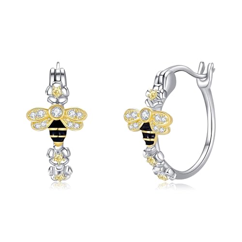 Honigbienen Ohrringe 925er Sterlingsilber Gänseblümchen Bienen Creolen Tierblumenschmuck für Teenager Frauen Honigbienen Ohrringe 925er Sterlingsilber Gänseblümchen Bienen Creolen Tierblumenschmuck für Teenager Frauen von ONEFINITY