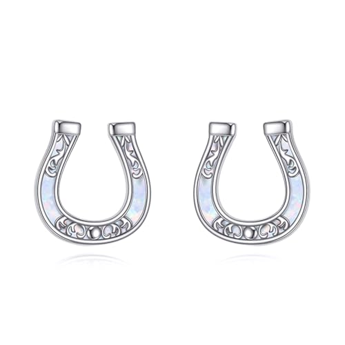 Hufeisenohrringe S925 Sterling Silber Hufeisen Filigran Opal Ohrstecker Pferdeschmuck Geschenke für Frauen von ONEFINITY