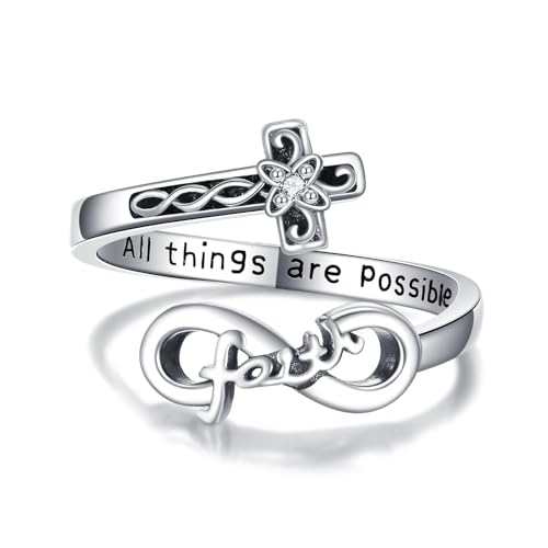 Kreuz Ring S925 Sterling Silber Infinity Faith Einstellbare Ring Christlicher Schmuck Geschenk für Frauen von ONEFINITY