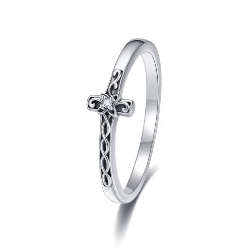 Kreuz Ring Sterling Silber seitlich Filigran Kreuz Ring Glaube Inspirational Schmuck für Frauen Männer-Größe 7 von ONEFINITY