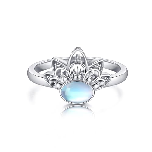 Lotusring S925 Sterling Silber Lotusblume Mondsteinring Lotusschmuck für Damen Größe 7 von ONEFINITY