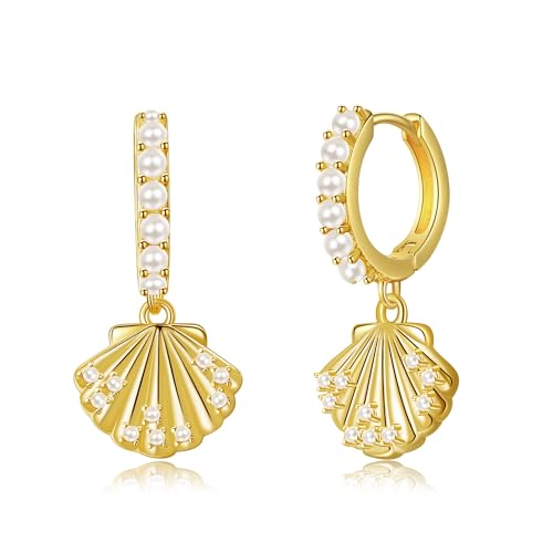 Muschel Ohrringe 925er Sterlingsilber Muschel Perlen Creolen Strand Ohrringe Ozean/Meeres/Urlaubsschmuck für Frauen von ONEFINITY