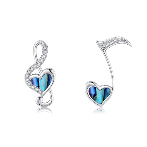 Musiknoten Ohrringe 925er Sterlingsilber Musiknote Abalone asymmetrische Ohrringe Musikschmuck Geschenke für Frauen Musikliebhaber von ONEFINITY