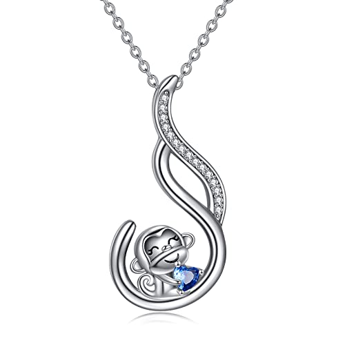 ONEFINITY Affen Ketten Aus 925 Sterling Silber Niedlicher Tier Anhänger Mit Blauem Herz Cz Geburtstag Weihnachten Schmuck Geschenke Für Damen Und Mädchen von ONEFINITY