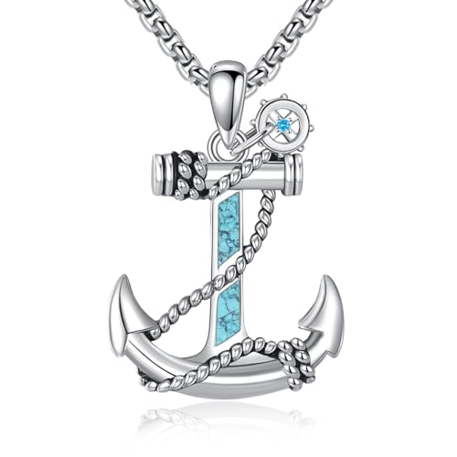 ONEFINITY Anker-Kette 925 Sterling Silber Türkis Anker Anhänger Vintage Piratenschmuck Geschenk Für Damen Herren von ONEFINITY