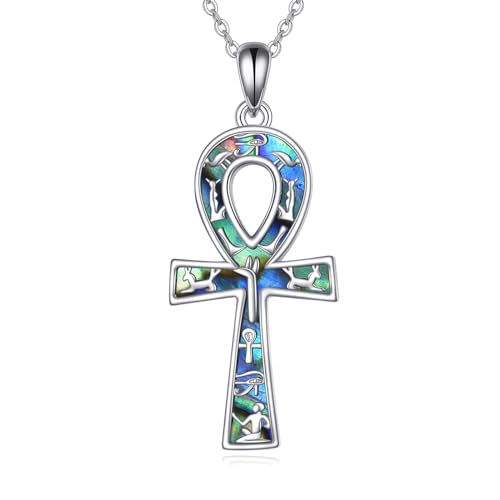 ONEFINITY Ankh Kette 925 Sterling Silber Ankh Kreuz Anhänger Abalone Shell Ägyptische Halskette Schutz Schmuck Geschenke für Damen von ONEFINITY