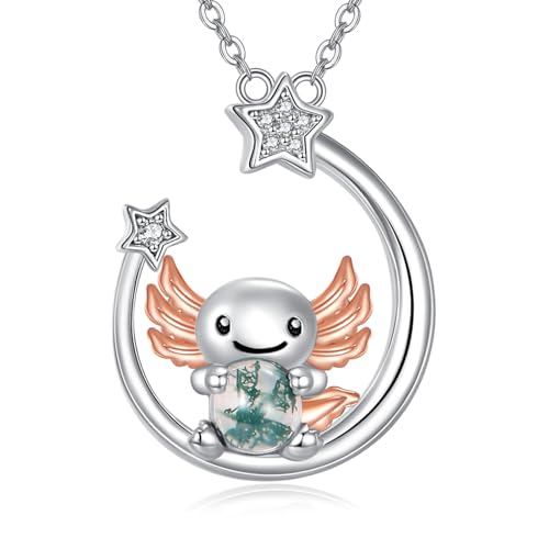 ONEFINITY Axolotl Halskette 925 Sterling Silber Axolotl Moosachat Anhänger Niedlicher Tierschmuck Geschenk für Frauen von ONEFINITY