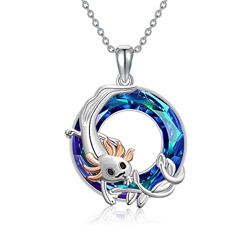 ONEFINITY Axolotl Halskette 925 Sterling Silber Blauer Kristall Axolotl Anhänger Niedlicher Tier Schmuck Geschenk für Frauen Mädchen Tochter von ONEFINITY