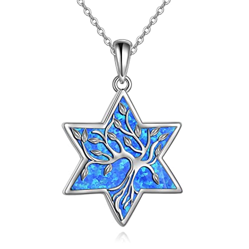 ONEFINITY Baum des Lebens Kette 925 Sterling Silber Davidstern Kette Baum des Lebens Opal Davidstern Schmuck Geschenke für Frauen von ONEFINITY