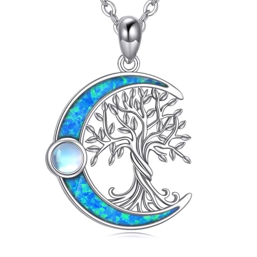 ONEFINITY Baum des Lebens Halskette 925 Sterlingsilber Opal Baum des Lebens Anhänger Halskette Opal Mondstein Schmuck Geschenke für Frauen von ONEFINITY