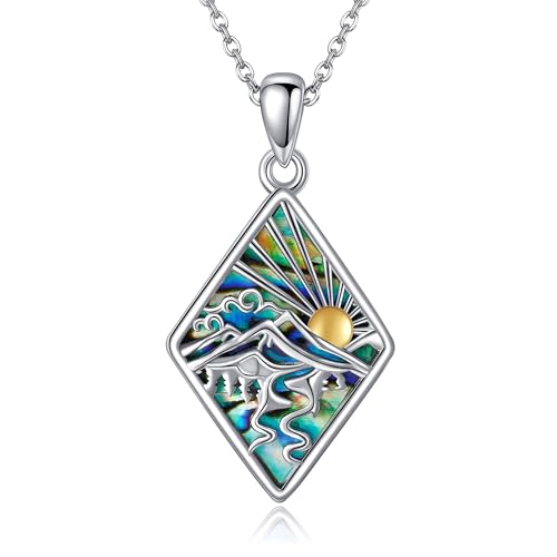 ONEFINITY Bergkette S925 Sterlingsilber Halskette mit Anhänger „Range River Cloud Sunrise“ (Flusswolke Sonnenaufgang) Natur Bergschmuck für Frauen Wanderer Camper Kletterer von ONEFINITY