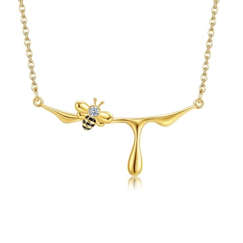 ONEFINITY Biene Halskette 925 Sterling Silber Biene tropft Honig Anhänger Halskette Hummel Schmuck Geschenke für Frauen von ONEFINITY