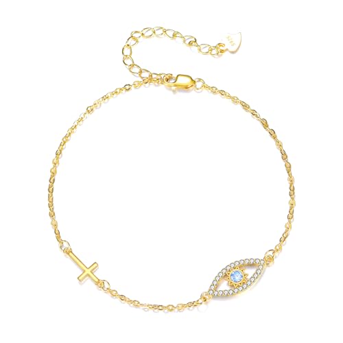 ONEFINITY Böses Auge Armband S925 Sterlingsilber Blaues Böses Auge Kreuz Armband Glücksbringer Schmuck Geschenke für Frauen von ONEFINITY