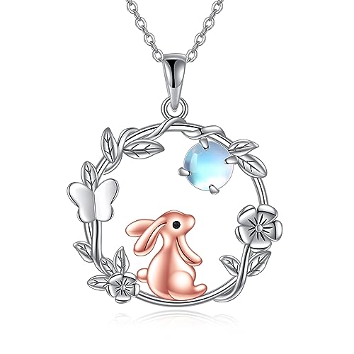 ONEFINITY Bunny Kaninchen Halskette 925 Sterling Silber Faultier/Bunny Anhänger Halskette Kaninchen Schmuck Geschenke für Damen Mädchen (Kaninchen) von ONEFINITY