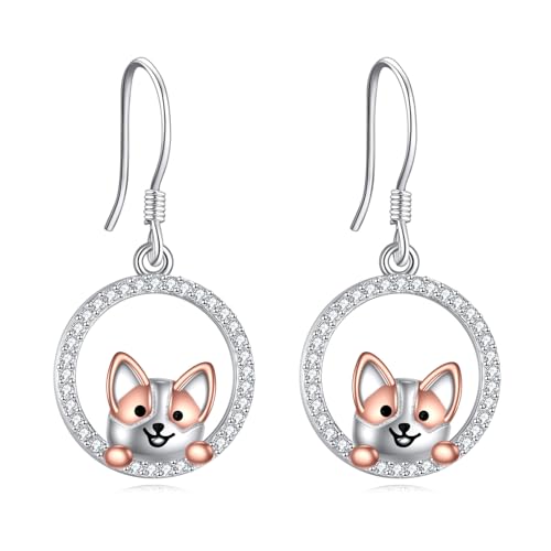 ONEFINITY Corgi Ohrringe 925 Sterling Silber Corgi Hund Ohrringe baumeln niedlich Corgi Schmuck Geschenke für Damen Mädchen von ONEFINITY