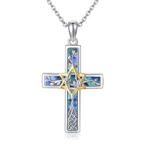 ONEFINITY Davidstern Halskette S925 Sterlingsilber Davidstern Kreuz Halskette Lebensbaum Schmuck Geschenke für Frauen von ONEFINITY