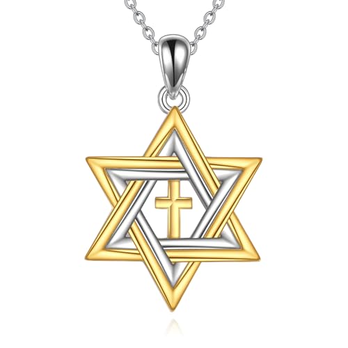 ONEFINITY Davidstern kette 925 Sterling Silber Kreuz Davidstern Anhänger Star of David Halskette Jüdisch Schmuck Geschenke für Damen Herren von ONEFINITY