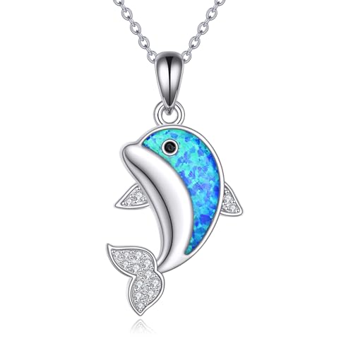 ONEFINITY Delfin Halskette 925 Sterling Silber Blau Opal Delfin Anhänger Ozean Tierschmuck Für Frauen von ONEFINITY