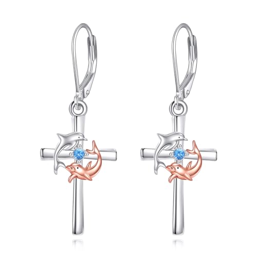 ONEFINITY Delphin Ohrringe 925 Sterling Silber Kreuz Delphin Tropfen Ohrringe Ozean Schmuck Geschenke für Damen von ONEFINITY