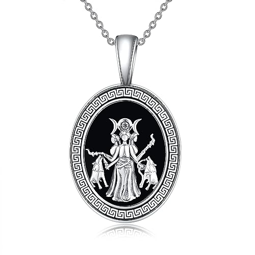 ONEFINITY Dreifache Mondgöttin Halskette 925 Sterling Silber Rad der Hekate Göttin Anhänger Kette Wiccan heidnischen Schmuck für Damen von ONEFINITY