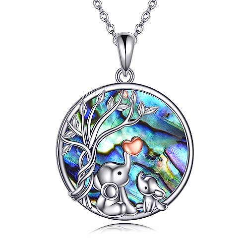 ONEFINITY Elefanten/Dinosaurier Kette 925 Sterling Silber Elefant Abalone Shell Anhänger Mutter und Tochter Kette Schmuck Geschenk für Damen (Elefanten) von ONEFINITY