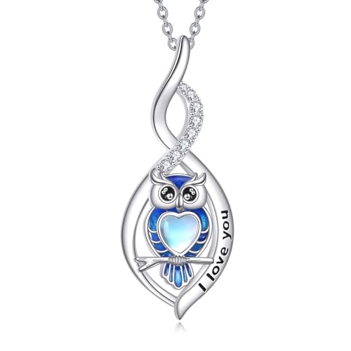 ONEFINITY Eule Kette 925 Sterling Silber Mondstein Unendlichkeit Anhänger Halskette Tier Schmuck Geschenk Frauen Damen von ONEFINITY