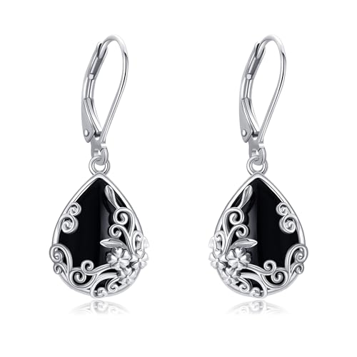 ONEFINITY Filigrane Schwarzer Onyx Ohrringe 925 Sterling Silber Schwarzer Onyx Ohrhänger Filigraner Schmuck Geschenk für Damen von ONEFINITY
