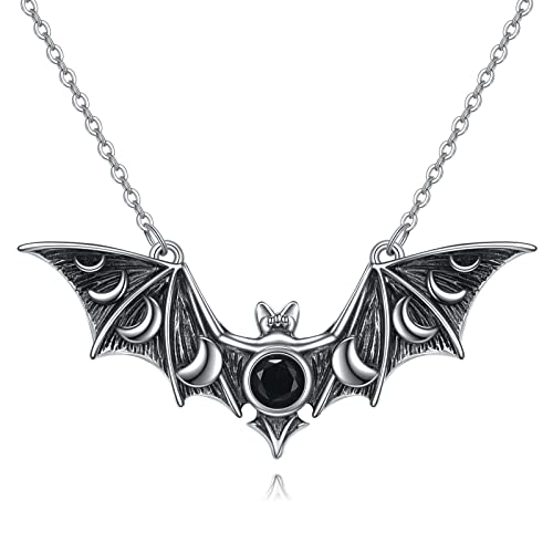 ONEFINITY Fledermaus Kette Sterling Silber Fledermaus Anhänger Kette Mondphase Gothic Scary Halloween Schmuck Geschenk für Frauen Männer (bat 1) von ONEFINITY