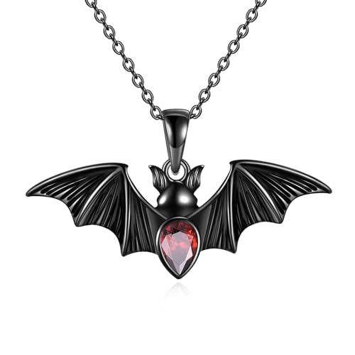 ONEFINITY Fledermaus Kette 925 Sterling Silber Schwarz Fledermaus Anhänger Halloween Halskette Gothic Fledermaus Schmuck Geschenk Für Damen Herren von ONEFINITY