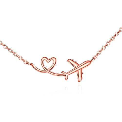 ONEFINITY Flugzeug Kette 925 Sterling Silber Herz Flugzeug Anhänger Airplane Schmuck Geschenke Für Damen Rose Gold von ONEFINITY