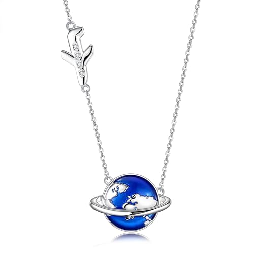 ONEFINITY Flugzeug Kette S925 Sterlingsilber Flugzeug Erde Halskette Schmuck Geschenke für Frauen Stewardess Flugbegleiter Piloten ONEFINITY Flugzeug Kette S925 Sterlingsilber Flugzeug Erde Halskette Schmuck Geschenke für Frauen Stewardess Flugbegleiter Piloten von ONEFINITY