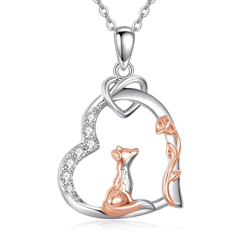 ONEFINITY Fuchs Kette 925 Sterling Silber Fuchs Herz Anhänger Geschliffen Tierschmuck Geschenk Für Damen von ONEFINITY