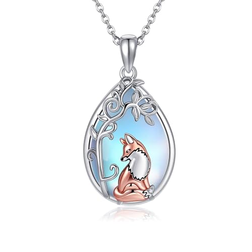 ONEFINITY Fuchs Kette 925 Sterling Silber Mondstein Fuchs Anhänger Halskette Tier Schmuck Geschenk für Frauen Damen von ONEFINITY