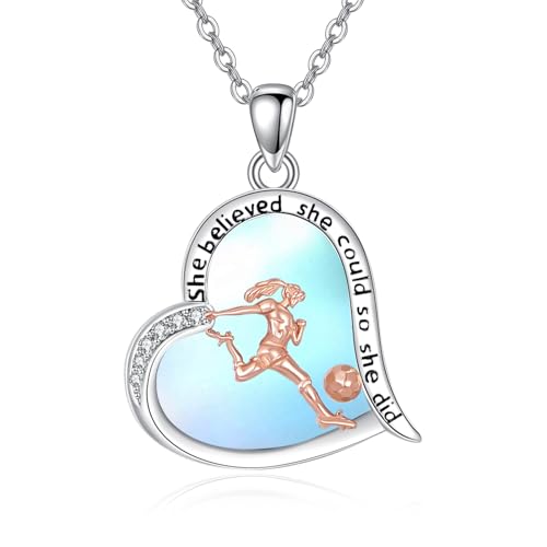 ONEFINITY Fußball Kette 925 Sterling Silber Herz Fußball Anhänger Halskette Sport Schmuck Geschenke für Damen Herren ONEFINITY Fußball Kette 925 Sterling Silber Herz Fußball Anhänger Halskette Sport Schmuck Geschenke für Damen Herren von ONEFINITY