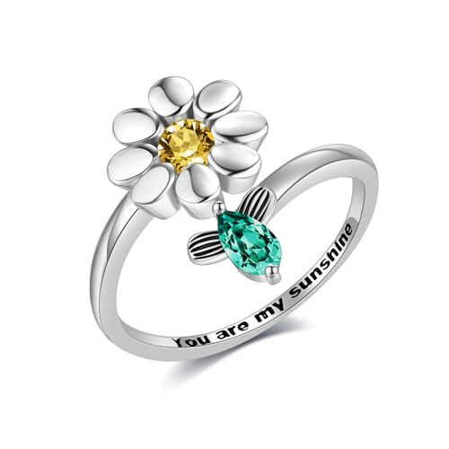 ONEFINITY Gänseblümchen Ring für Frauen 925 Sterling Silber Gänseblümchen Blume Ring Sonnenblume Einstellbare Ring Valentinstag Schmuck Geschenke von ONEFINITY