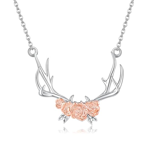 ONEFINITY Geweih Kette 925 Sterling Silber Hirschgeweih Anhänger Kette Geweih Schmuck Valentinstag Geschenke für Damen von ONEFINITY