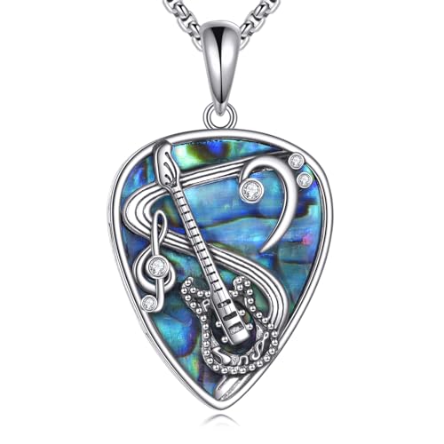 ONEFINITY Gitarre Plektrum Kette 925 Sterling Silber Abalone Muschel Musik Note Anhänger Halskette Gitarre Plektrum Schmuck Geschenk für Frauen Männer von ONEFINITY