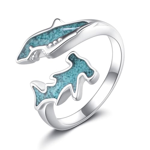 ONEFINITY Hai-Ring aus 925 Sterling Silber mit Türkis Hammerhai Ring verstellbar Meerestier Schmuck Geschenk für Damen von ONEFINITY