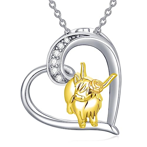 ONEFINITY Highland Cow Halskette aus 925 Sterling Silber, Highland Cow Anhänger Schmuck für Frauen von ONEFINITY