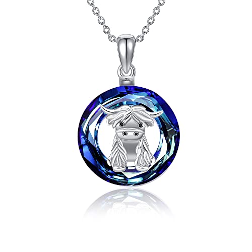 ONEFINITY Highland Cow Necklace 925 Sterling Silver Blue Crystal Cow Pendant Jewelry for Women von ONEFINITY