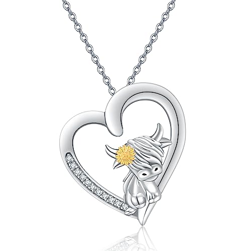 ONEFINITY Highland Kuh Kette 925 Sterling Silber Sonnenblume Kuh Anhänger Schottische Hochland Kuh kette Schmuck Geschenk Für Damen von ONEFINITY