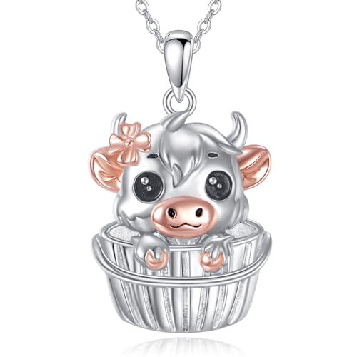 ONEFINITY Hochlandkuh Kette 925 Sterling Silber Hochlandkuh Anhänger Niedlicher Tierschmuck Geschenk Für Damen Kuh Liebhaber von ONEFINITY